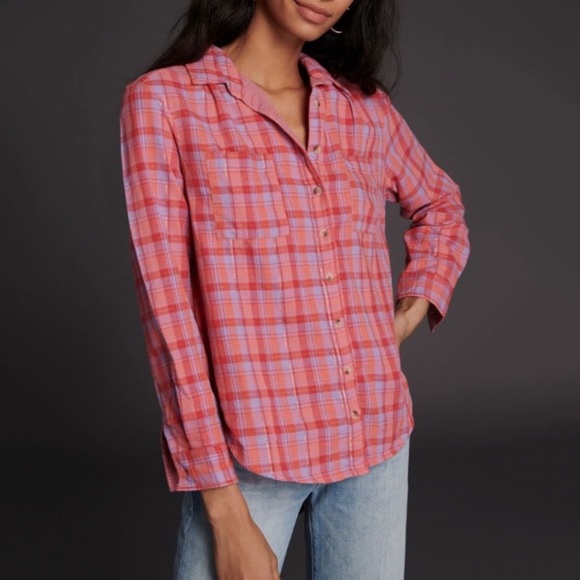 Anthropologie • Coral Plaid Button Down - Picture 6 of 6